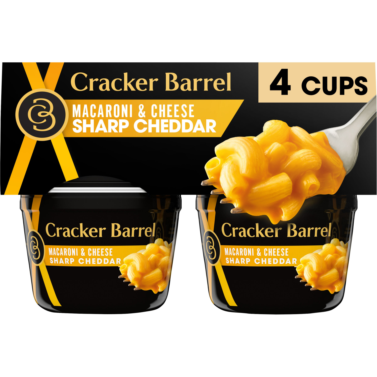 slide 1 of 5, Cracker Barrel Mac and Cheese, 4 Cups, for Easy Dinner or Dinner Sides, Sharp Cheddar, No Artificial Flavors or Dyes, 2.39 oz, 4 ct