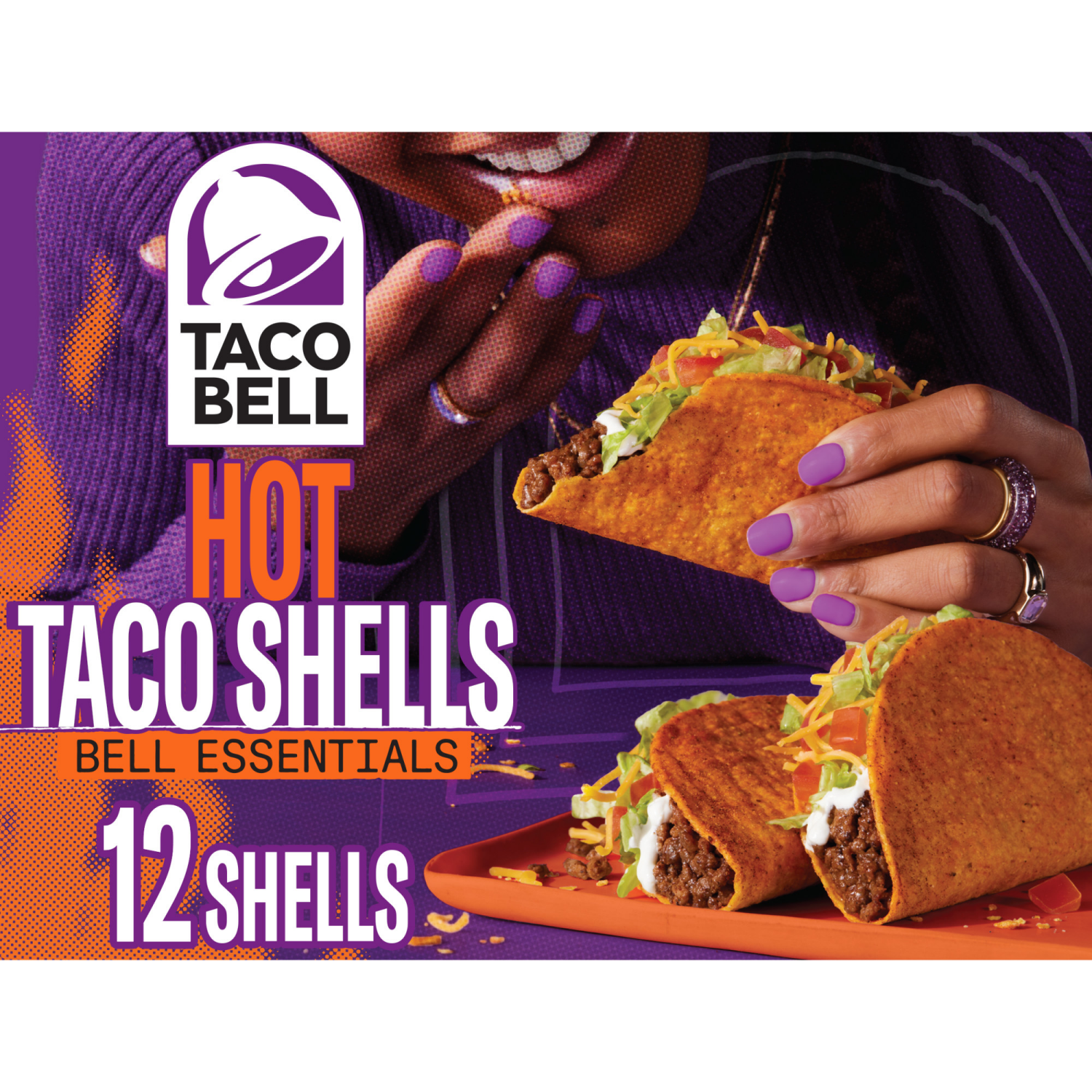 slide 1 of 8, Taco Bell Hot Seasoned Flavor Crunchy Taco Shells, 12 ct, 4.8 oz Box, 12 ct