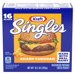 Kraft Singles Sharp Cheddar Slices, 16 ct Pack