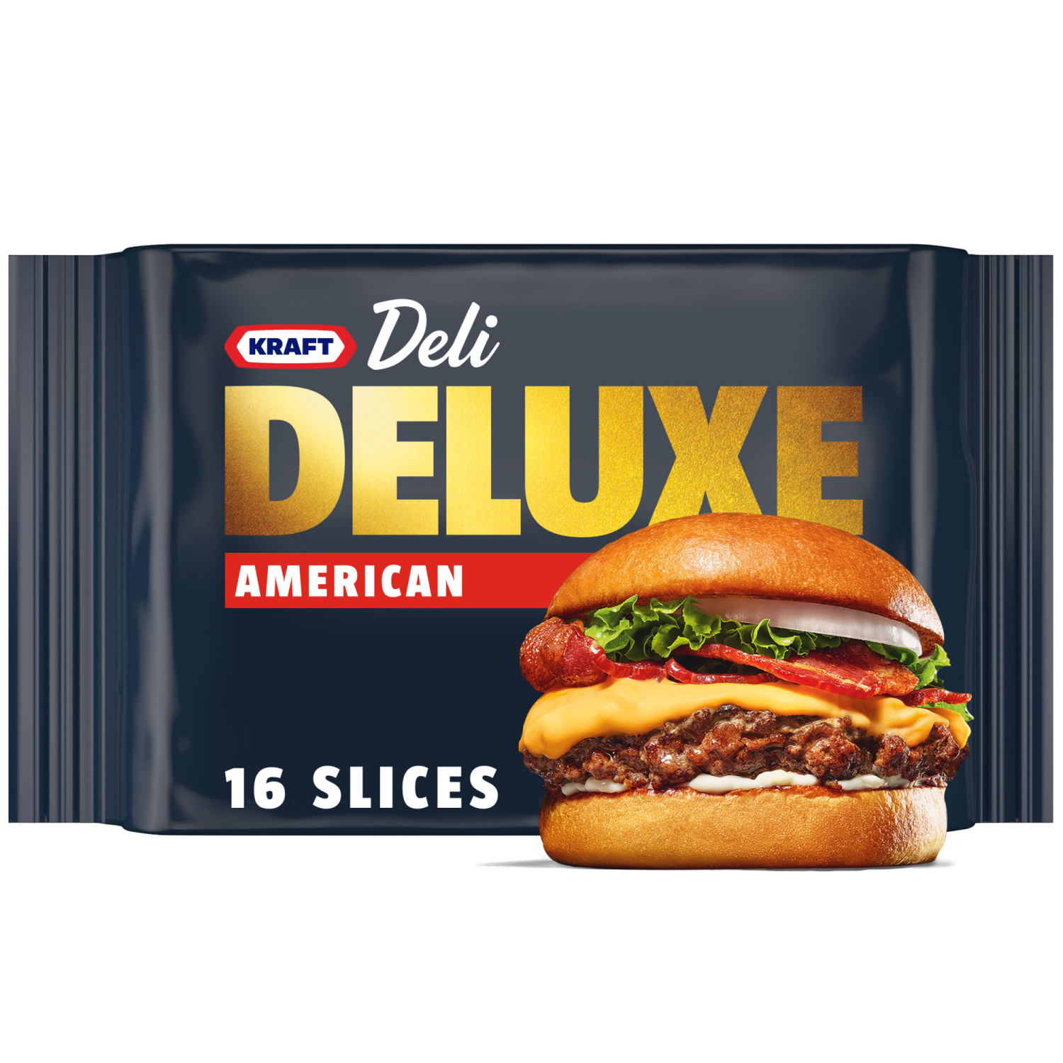 slide 1 of 8, Kraft Deli Deluxe American Cheese Slices, 12 oz Pack, 16 Slices, 16 ct