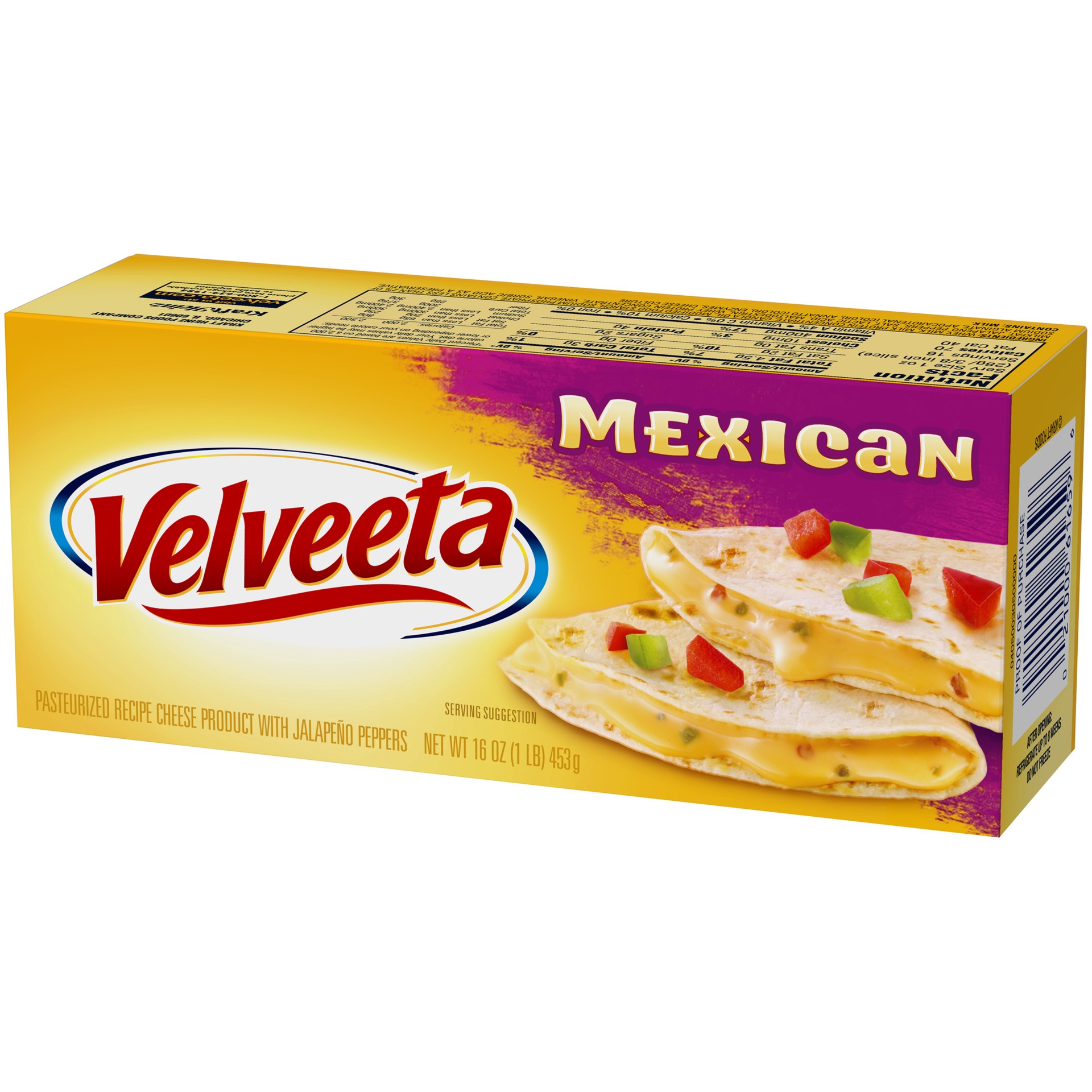 slide 4 of 6, Velveeta Mexican Pasteurized Recipe Cheese Product with Jalapeno Peppers Block, 16 oz