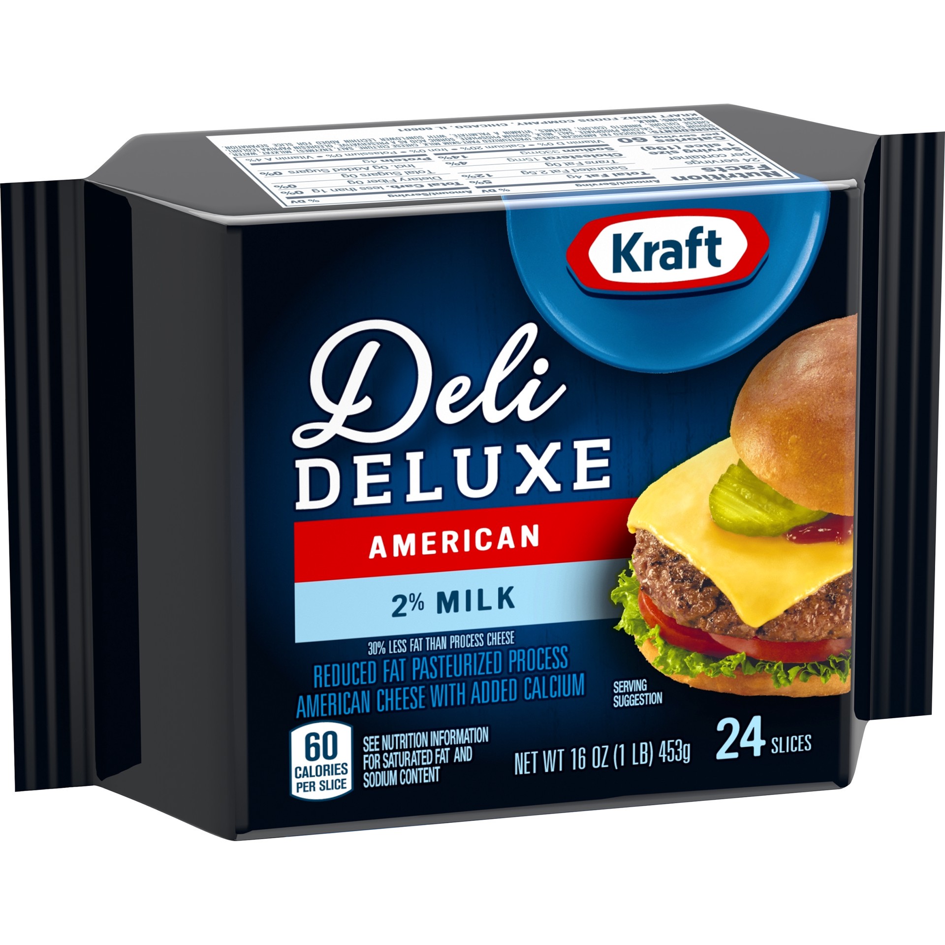 slide 4 of 6, Kraft Deli Deluxe American Cheese Slices with 2% Milk Pack, 16 oz