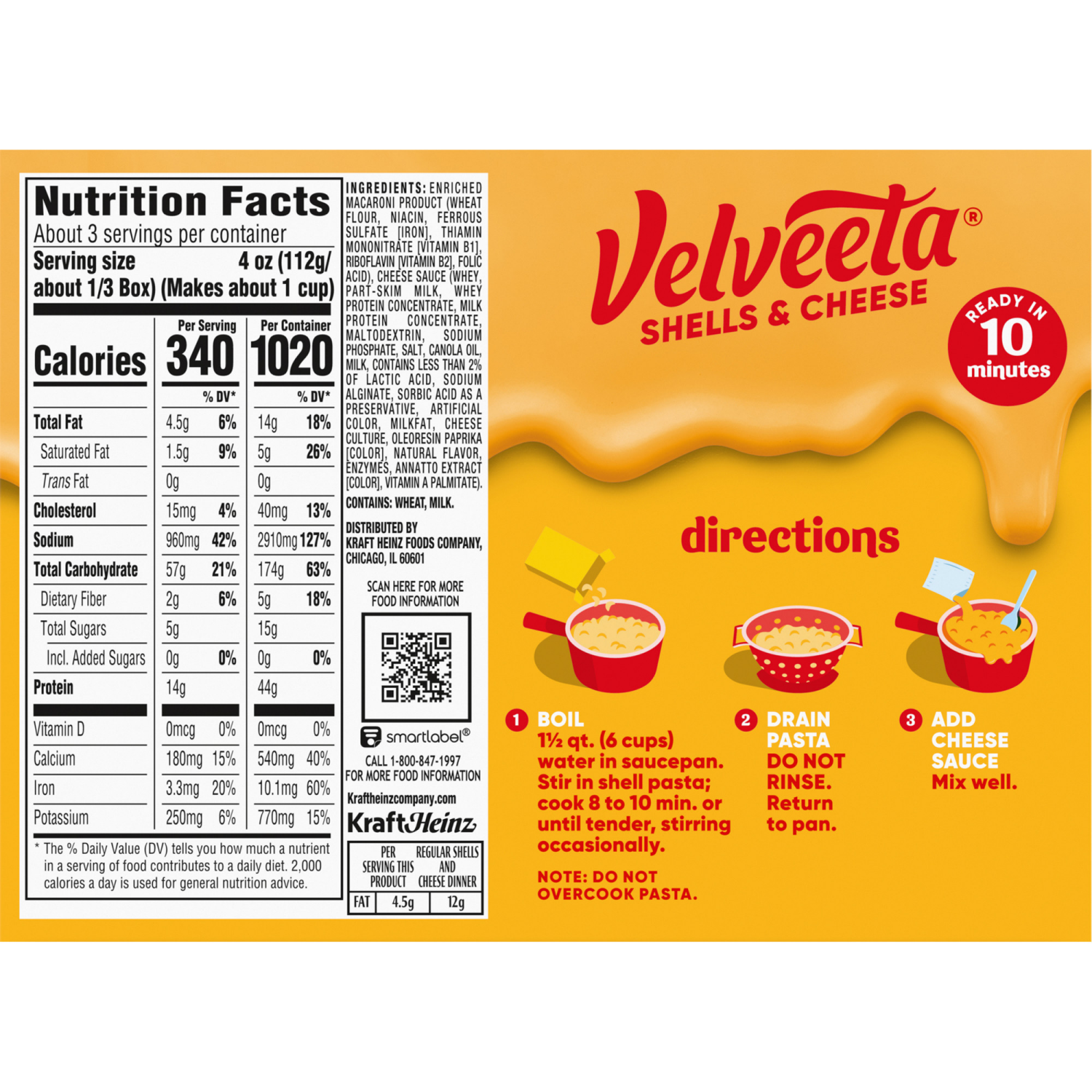 slide 2 of 8, Velveeta Shells and Cheese Mac and Cheese, 1 Box, for Easy Dinner or Dinner Sides, with 2% Milk Cheese, Made with Real Cheese, 12 oz, 12 oz