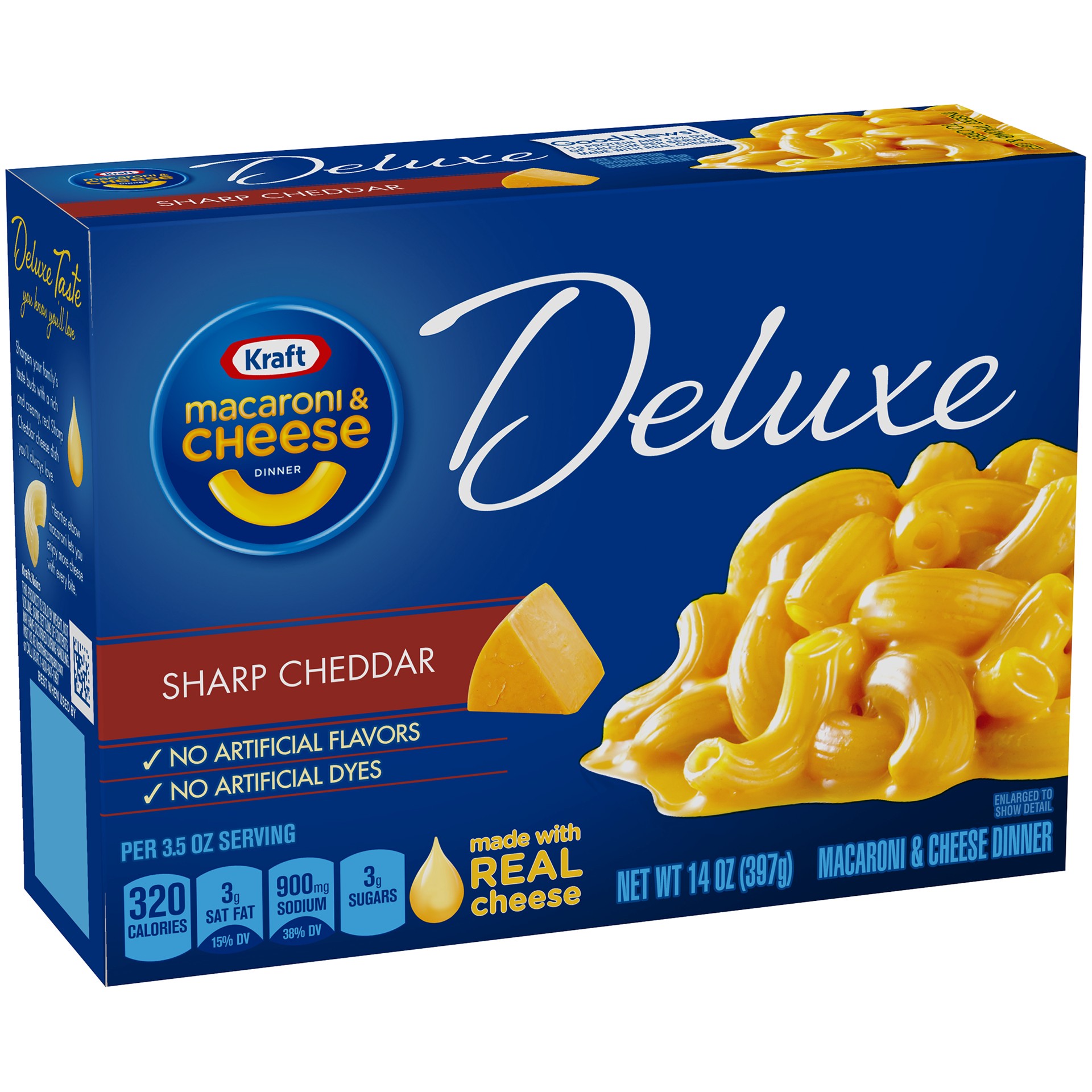 slide 4 of 6, Kraft Deluxe Sharp Cheddar Macaroni & Cheese Dinner, 14 oz
