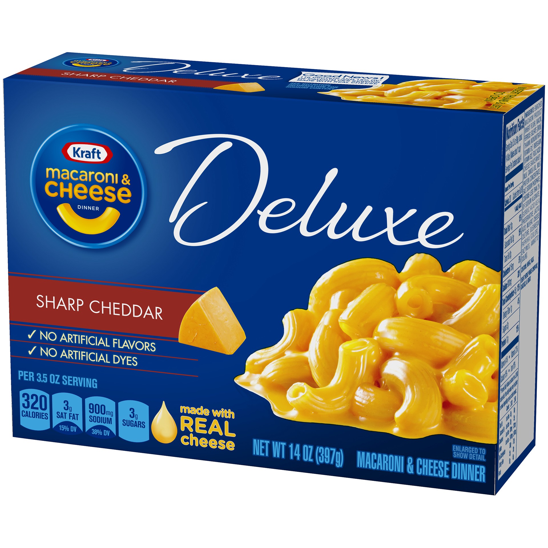 slide 3 of 6, Kraft Deluxe Sharp Cheddar Macaroni & Cheese Dinner, 14 oz
