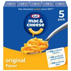 Kraft Mac and Cheese, 5 Boxes, for Easy Dinner or Dinner Sides, Original Flavor, No Artificial Flavors, Preservatives or Dyes, 7.25 oz