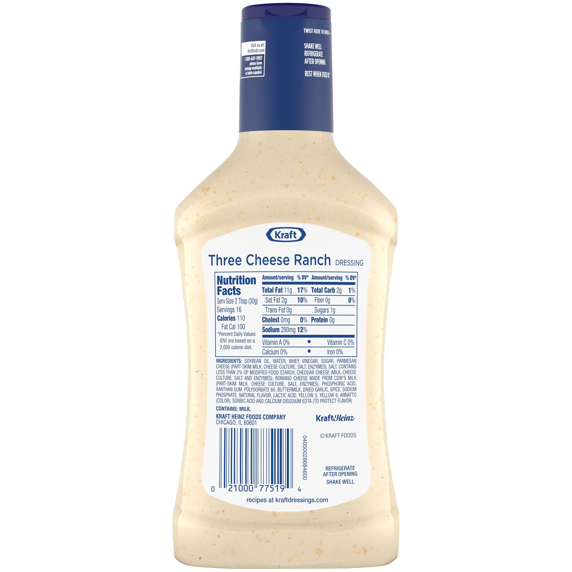 slide 6 of 6, Kraft Three Cheese Ranch Salad Dressing, 16 fl oz Bottle, 16 fl oz