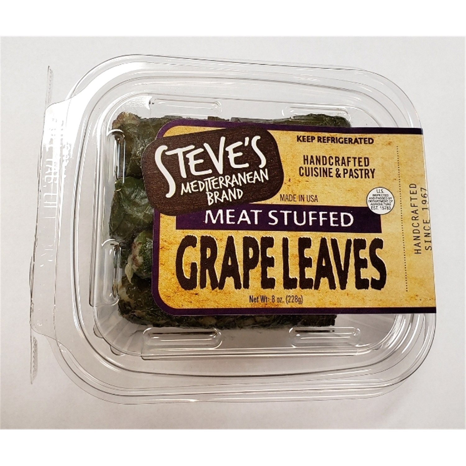slide 1 of 1, STEVES BACKROOM Steve's Mediterranean Meat Stuffed Grape Leaves, 8 Oz., 8 oz