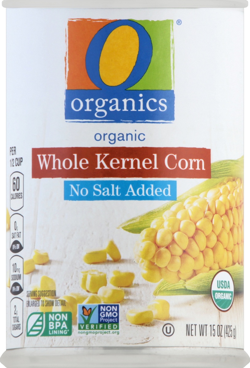 slide 4 of 7, O Organics Corn Whole Kernel No Salt Added, 15 oz