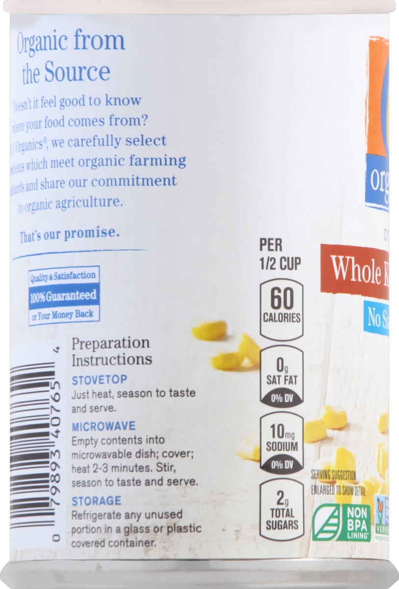 slide 5 of 7, O Organics Corn Whole Kernel No Salt Added, 15 oz