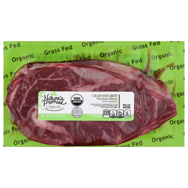 slide 1 of 1, Nature's Promise Organic Grass-fed Boneless Beef Ribeye Steak Fresh, 10 oz