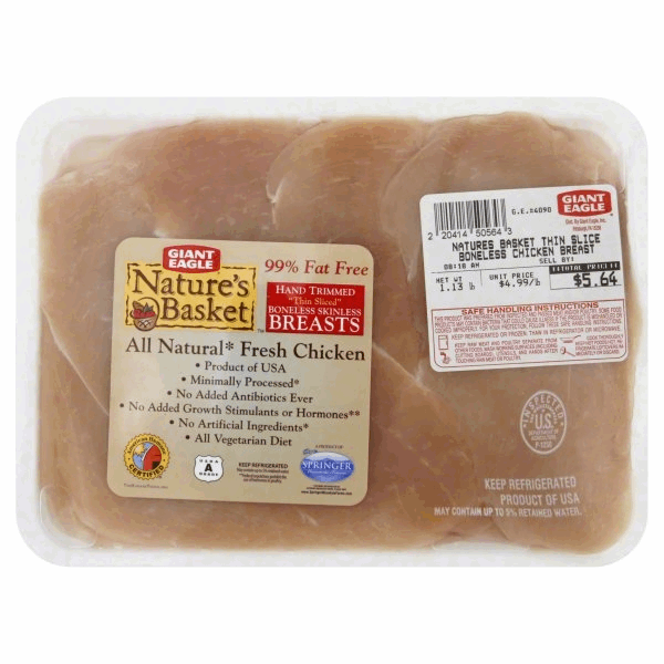 slide 1 of 1, Organic Chicken Breast, Thinly Sliced, Boneless, per lb