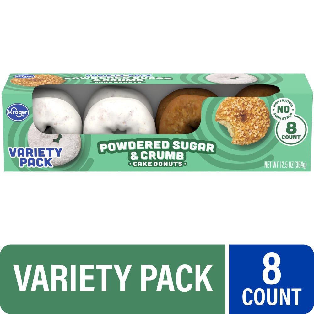 slide 1 of 4, Kroger Powdered Sugar & Crumb Cake Donuts, 8 ct