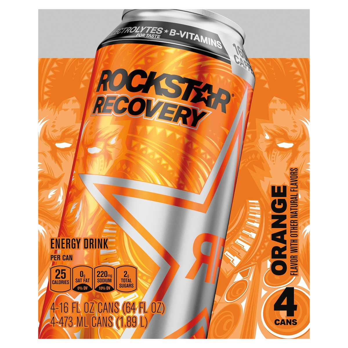 slide 1 of 1, Rockstar Recovery Orange Energy Drink, 4 ct