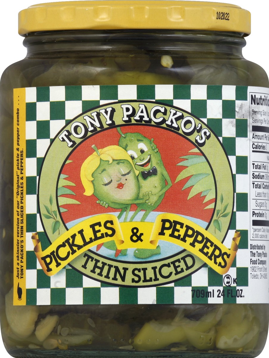 slide 2 of 2, Tony Packo's Thin Sliced Pickles & Peppers 709 ml, 24 fl oz