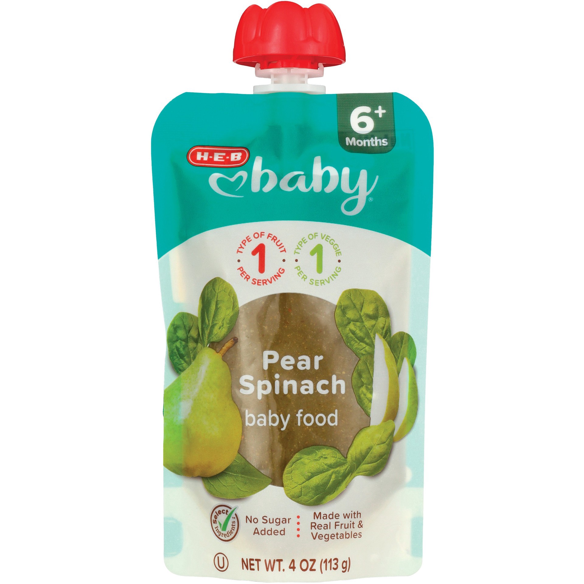 slide 1 of 1, H-E-B Baby Pear Spinach Pouch, 4 oz