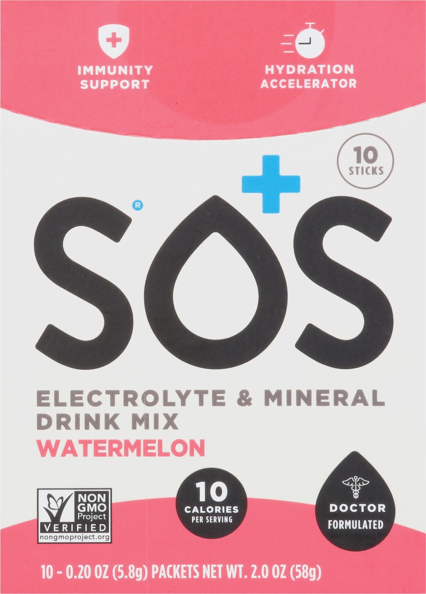 slide 6 of 13, S.O.S. Electrolyte & Mineral Watermelon Drink Mix Packet 10 ea, 10 ct