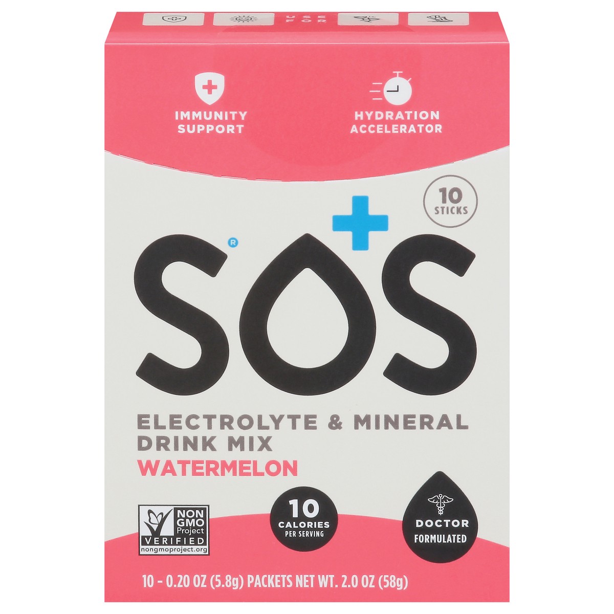 slide 1 of 13, S.O.S. Electrolyte & Mineral Watermelon Drink Mix Packet 10 ea, 10 ct