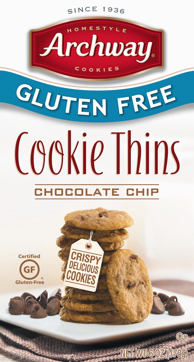 slide 5 of 13, Archway Cookies Gluten Free Cookies, Chocolate Chip Cookie Thins, 6 Oz, 6 oz