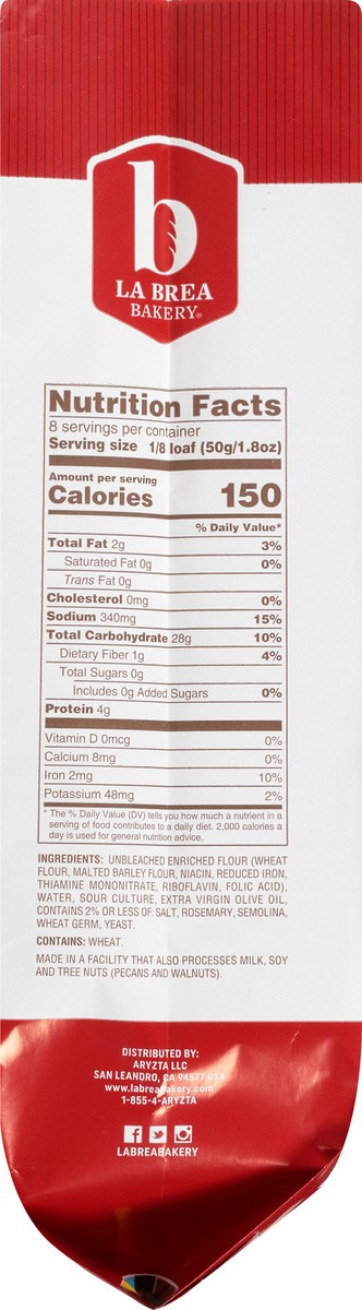 slide 9 of 10, La Brea Bakery Round Rosemary Olive Oil Loaf 14.5 oz, 14.5 oz