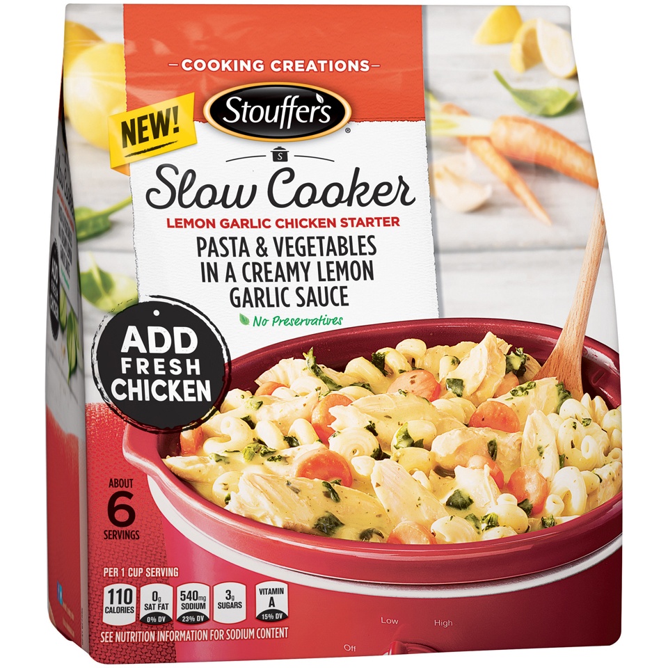 slide 1 of 5, Stouffer's Slow Cooker Lemon Garlic Chicken Starterstand-Up Bag, 26 oz