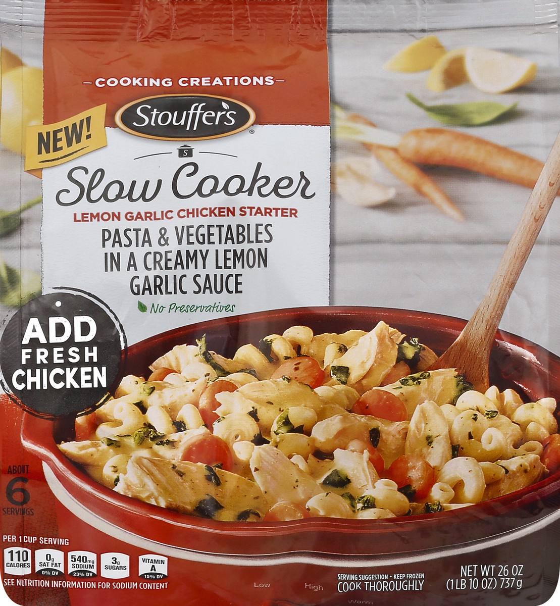 slide 5 of 5, Stouffer's Slow Cooker Lemon Garlic Chicken Starterstand-Up Bag, 26 oz