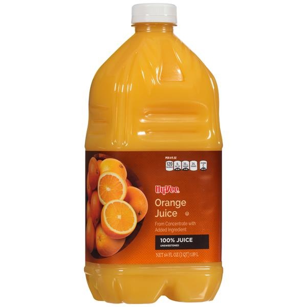 slide 1 of 1, Hy-vee 100% Unsweetened Orange Juice From Concentrate - 64 fl oz, 64 fl oz