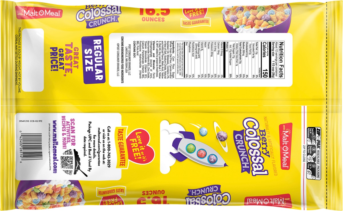 slide 3 of 7, Malt-O-Meal Berry Colossal Crunch Cereal 16.5 oz, 16.5 oz