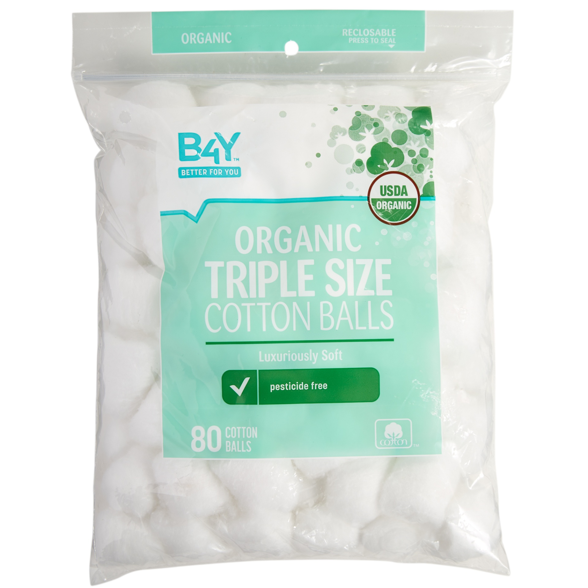 slide 1 of 2, B4Y Organic Triple Size Cotton Balls, 80 ct