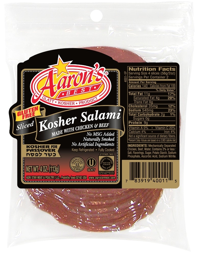 slide 1 of 1, Aaron's Best Aarons Best Kosher Sliced Salami, 4 oz