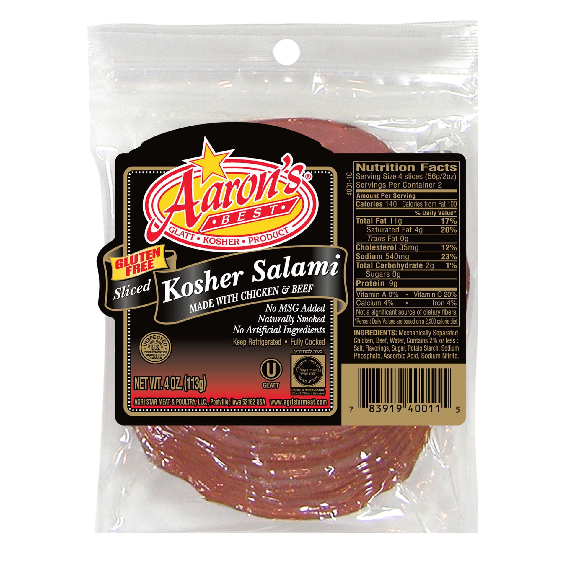 slide 1 of 1, Aaron's Best Aarons Best Kosher Sliced Salami, 4 oz
