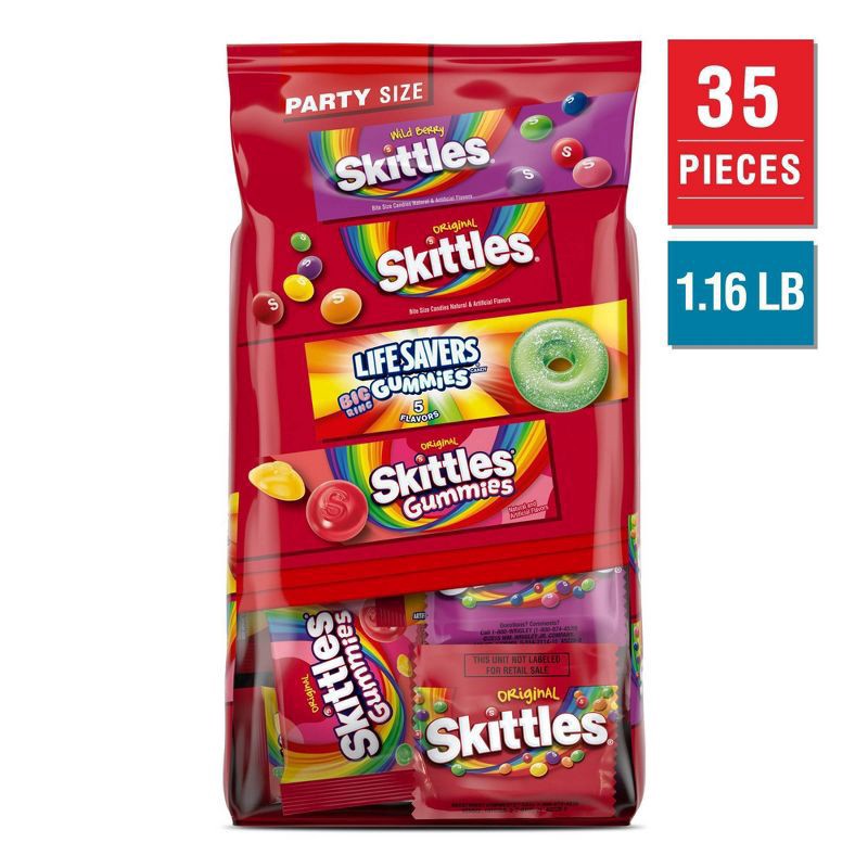 slide 1 of 6, Skittles Skittles Gummies & Life Savers Gummies Fun Size Variety Pack Bulk Bag, 18.56 oz