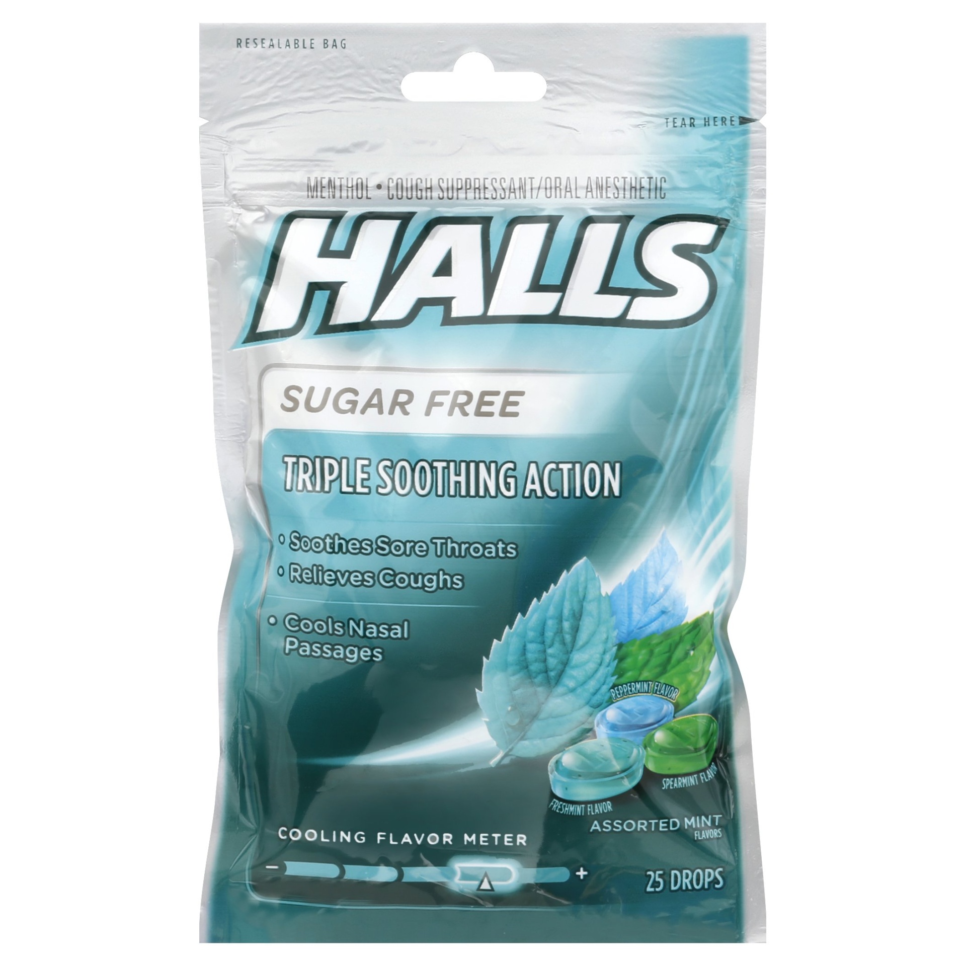 Halls Sugar Free Assorted Mint Cough Suppressant/oral Anesthetic