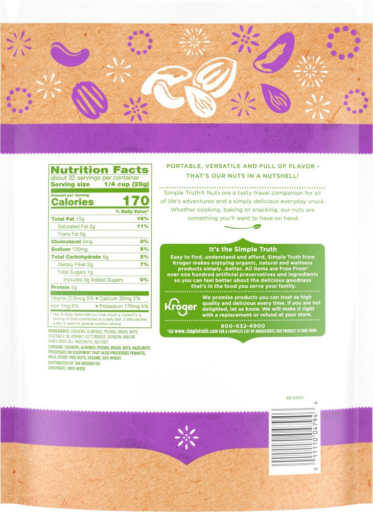 slide 3 of 4, Simple Truth Sea Salt Roasted Deluxe Mixed Nuts Pouch, 32 oz