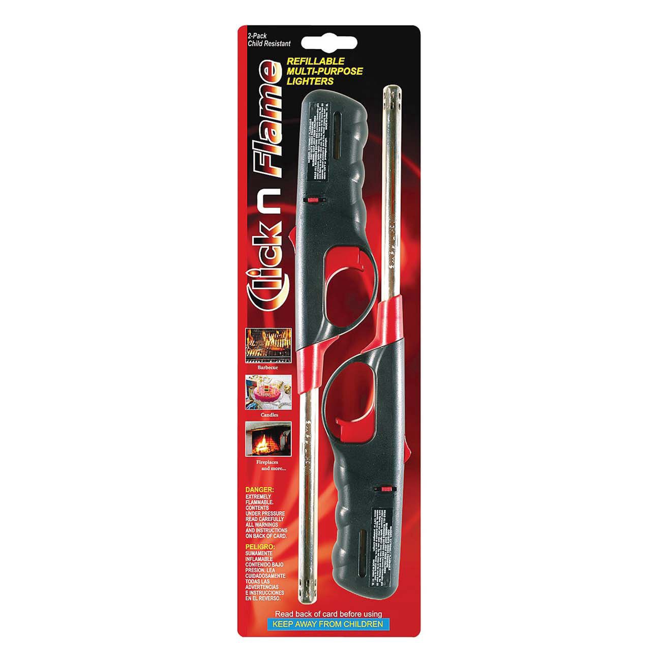 slide 1 of 1, Click n Flame Refillable Multi-Purpose Lighters, 2 ct