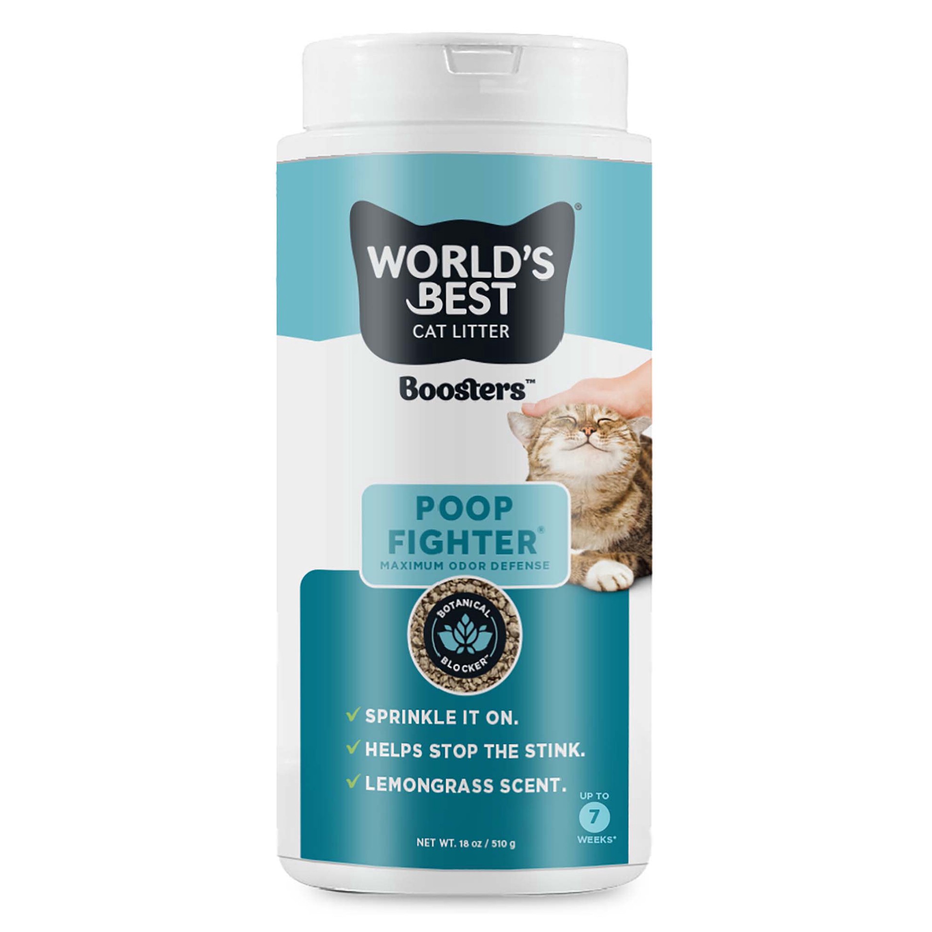 slide 1 of 1, World's Best Cat Litter Boosters Poop Fighter Maximum Odor Defense Additive, 18 oz., 18 oz