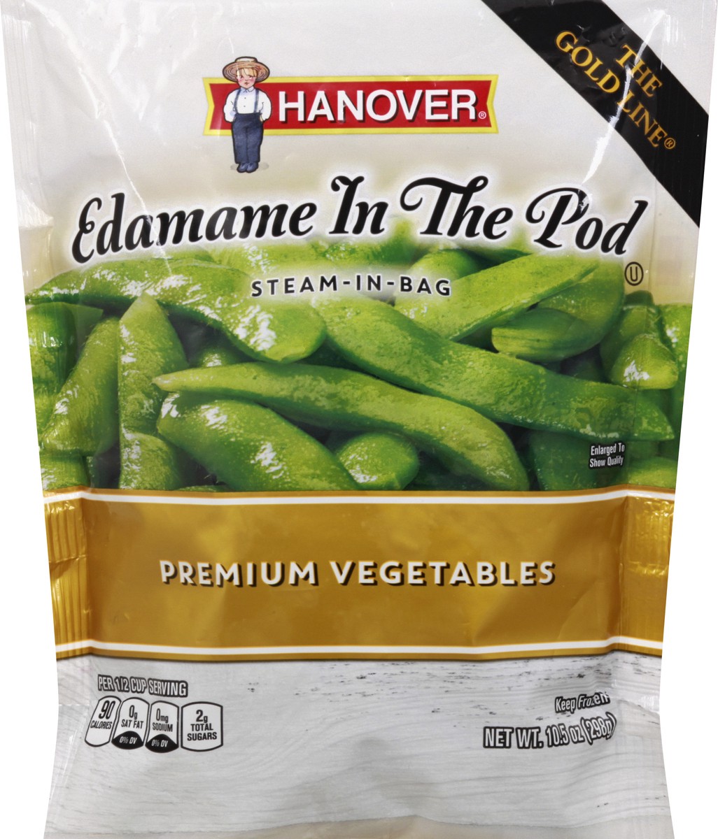 slide 1 of 13, Hanover Premium Vegetables Edamame In The Pod 10.5 oz, 12 oz