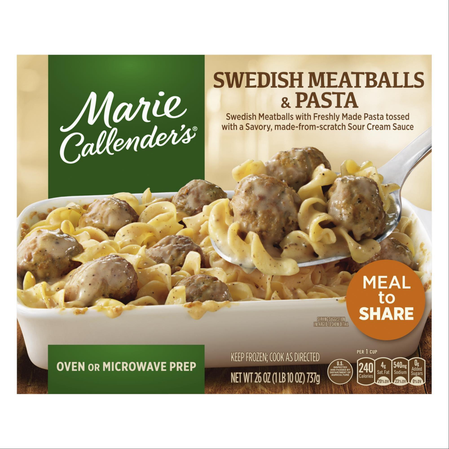 slide 1 of 5, Marie Callender's Swedish Meatballs & Pasta, Meal to Share, Frozen Meal, 26 oz., 26 oz