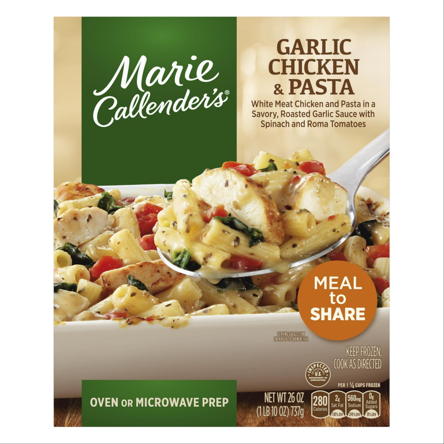 slide 2 of 6, Marie Callender's Garlic Chicken & Pasta, Meal to Share, Frozen Meal, 26 oz., 26 oz