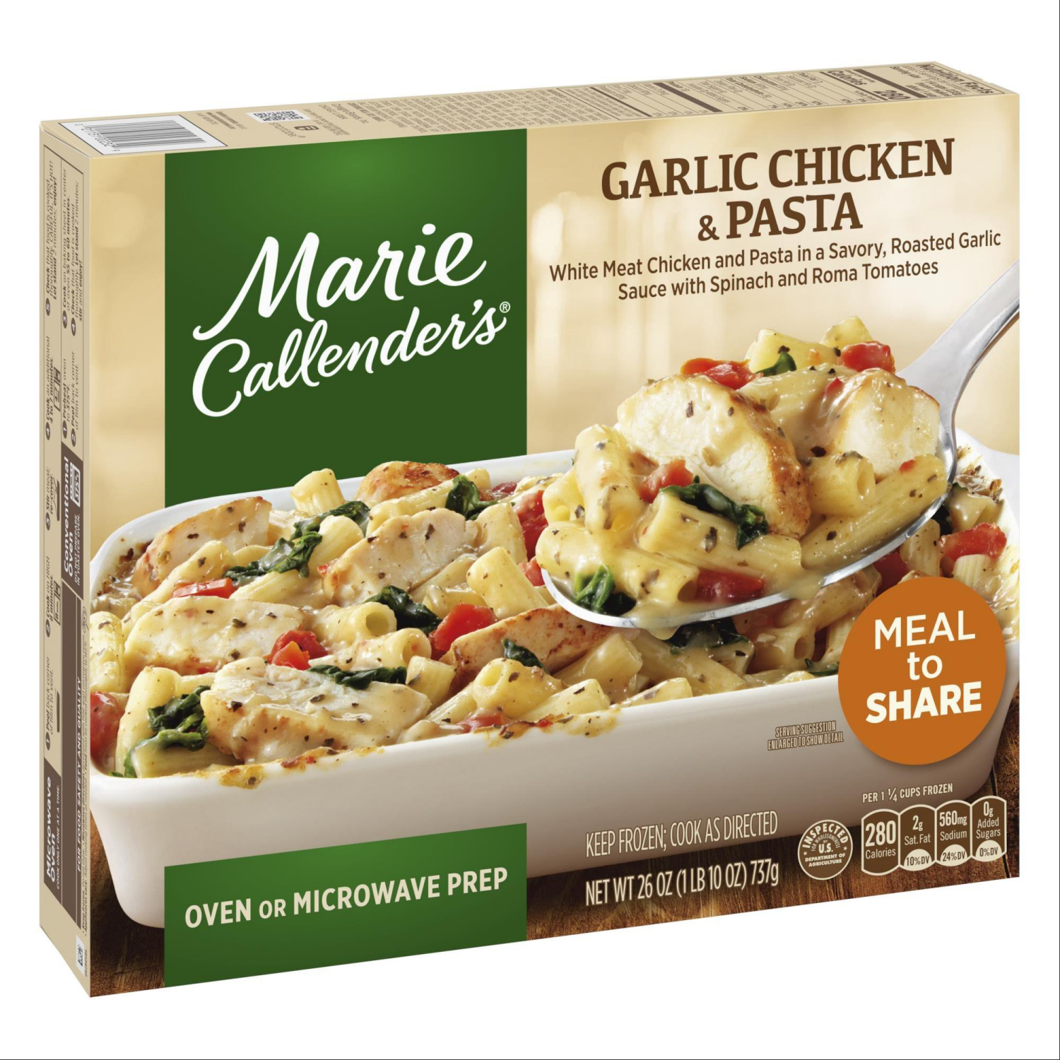 slide 4 of 6, Marie Callender's Garlic Chicken & Pasta, Meal to Share, Frozen Meal, 26 oz., 26 oz