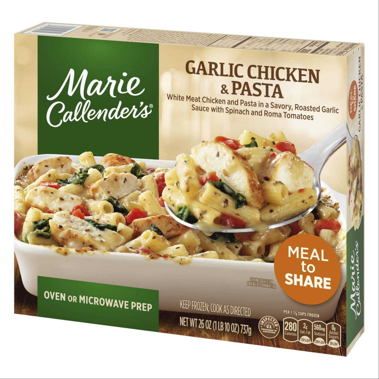 slide 5 of 6, Marie Callender's Garlic Chicken & Pasta, Meal to Share, Frozen Meal, 26 oz., 26 oz