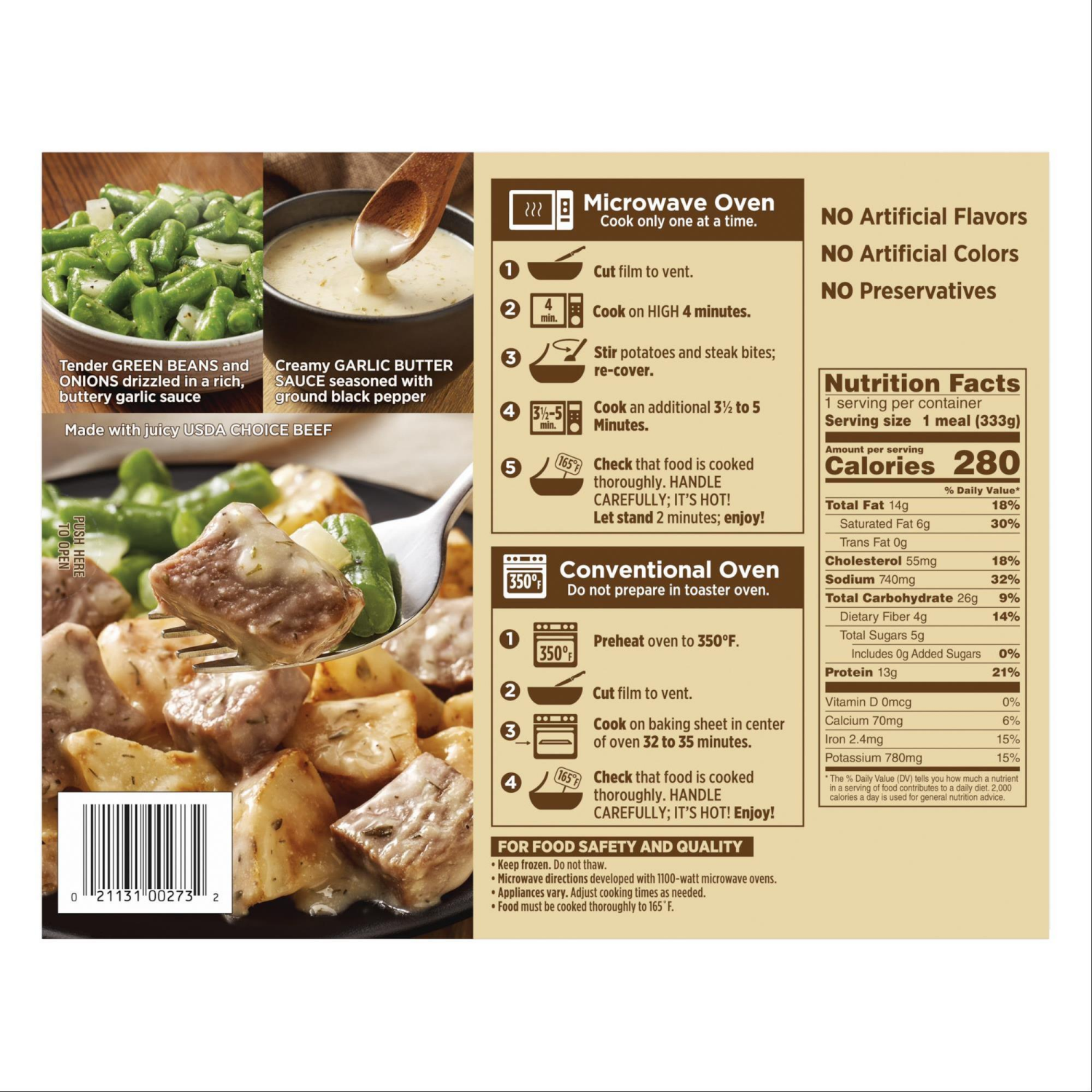 slide 2 of 8, Marie Callender's Garlic Butter Steak Bites With Vegetables, Single Serve Frozen Meal, 11.75 oz., 11.75 oz