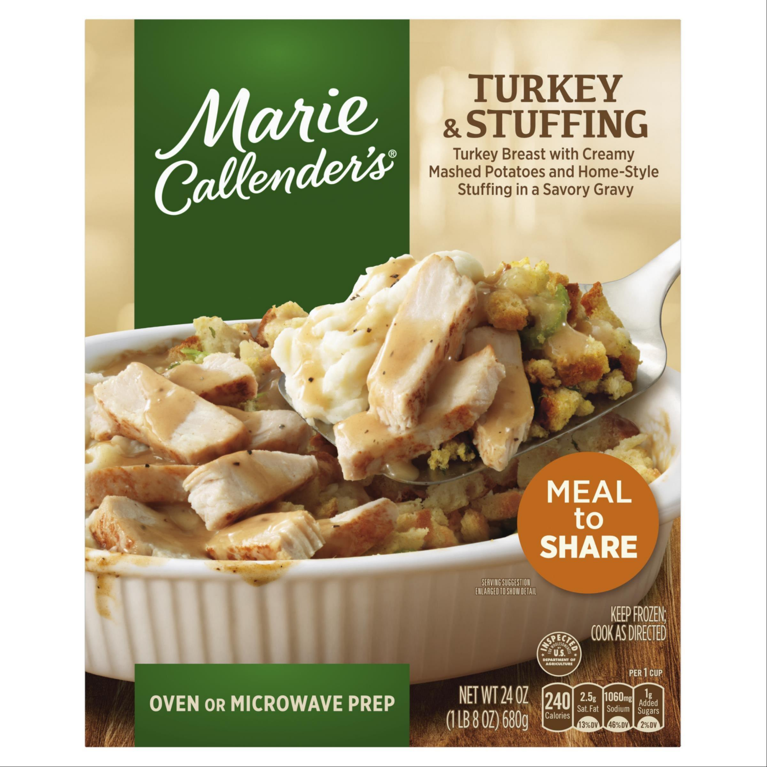 slide 2 of 8, Marie Callender's Marie Callender’s Turkey & Stuffing Meal To Share, Frozen Meal, 24 oz., 24 oz