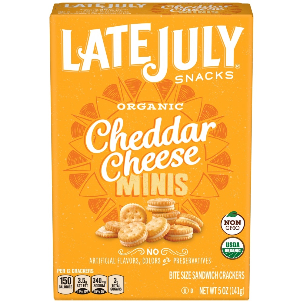 slide 1 of 1, Late July Organic Mini Cheddar Cheese Sandwich Crackers, 5 oz