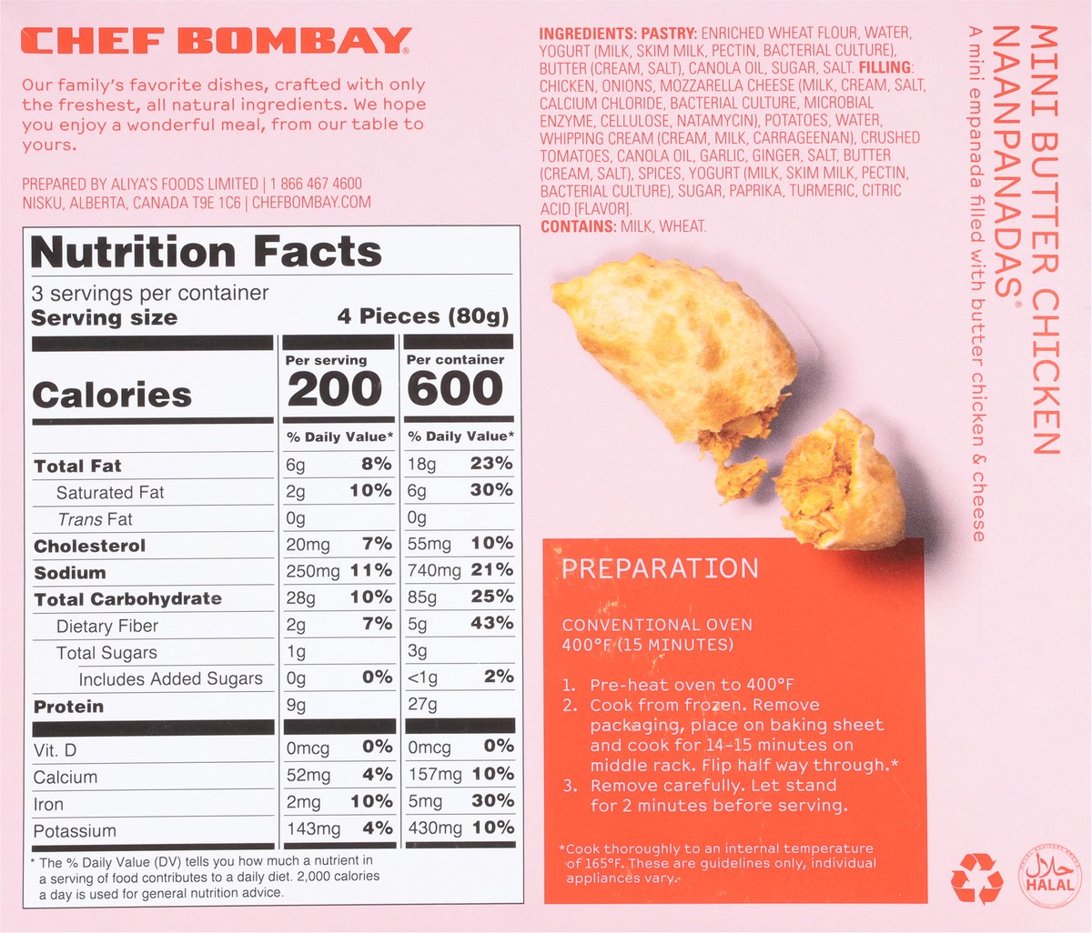 slide 12 of 13, Chef Bombay Butter Chicken Naanpanadas Mini 12 ea, 8.4 oz