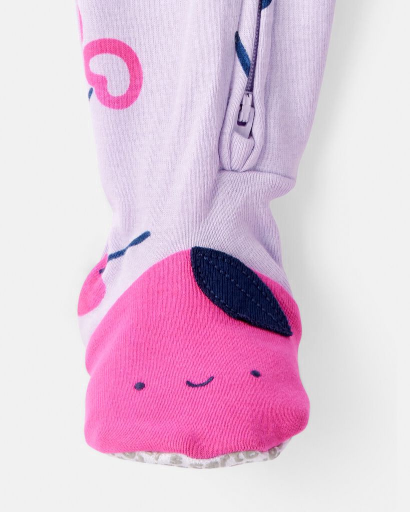 slide 3 of 4, Carter's Baby Girl Cherry 100% Cotton Snug Fit 2-Way Zip Footie 1-Piece Pajamas - Purple Lavender 24M, 1 ct