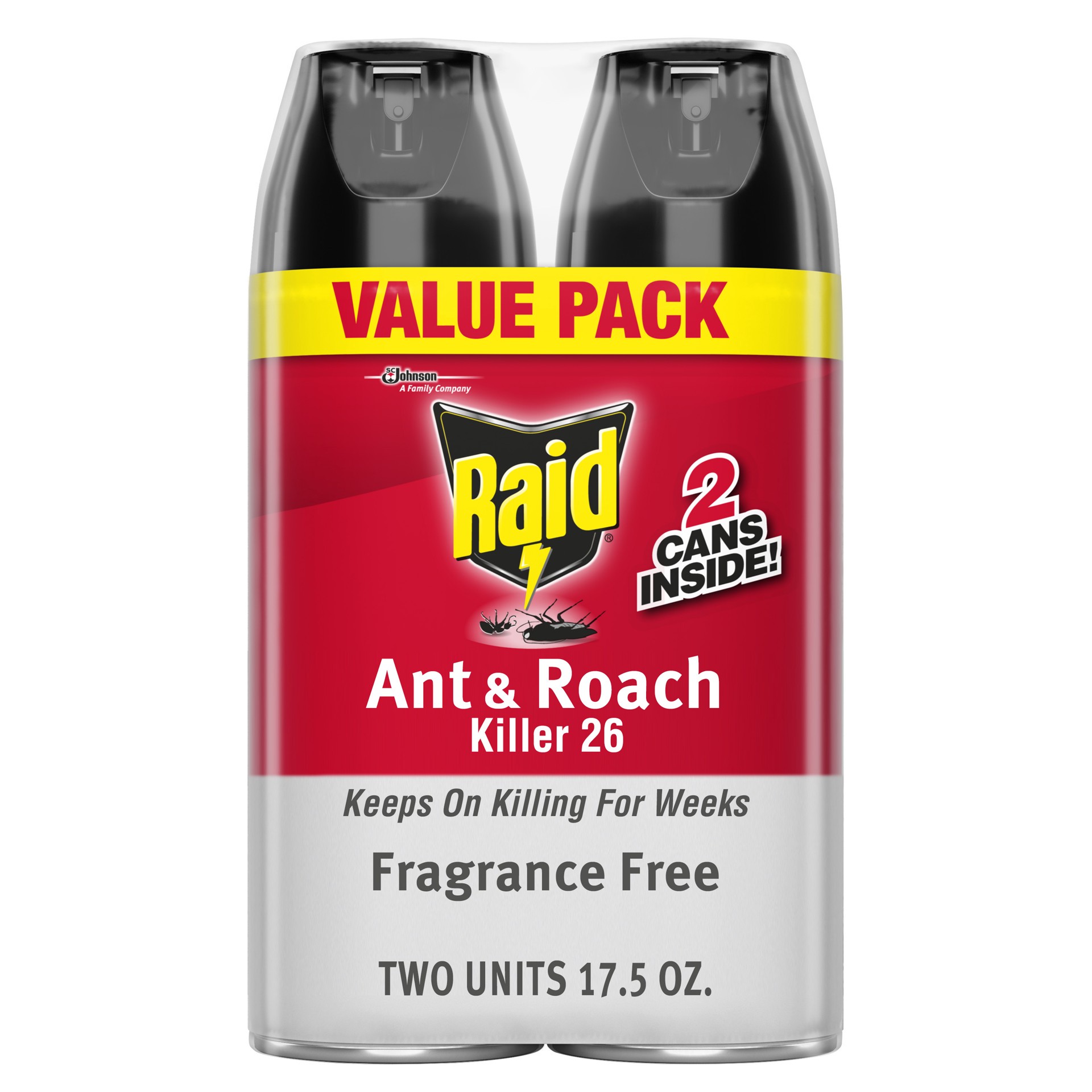 slide 4 of 5, Raid Ant & Roach Killer Aerosol Insecticide, Fragrance Free, 17.5oz, 2 Count, 17.50 oz