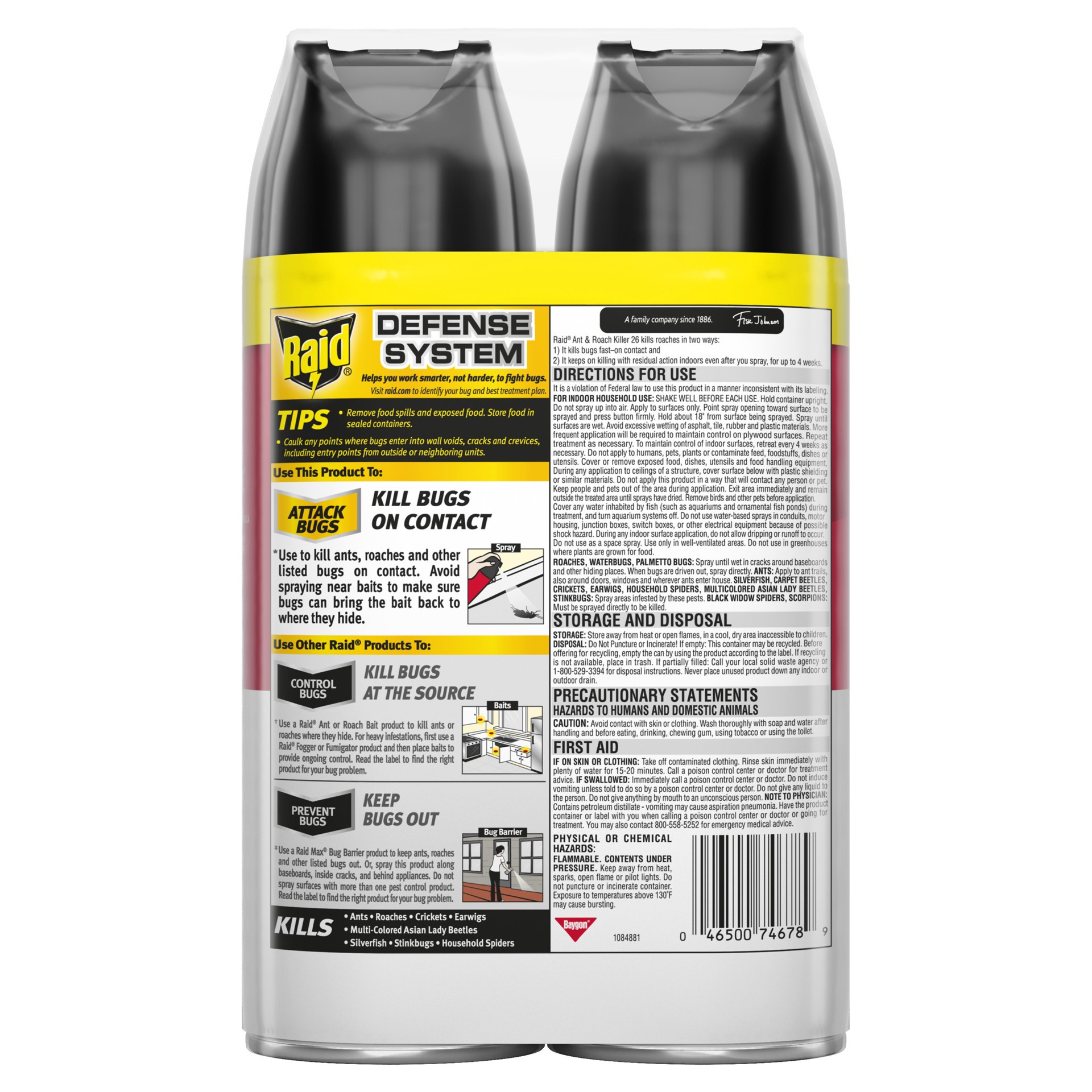 slide 2 of 5, Raid Ant & Roach Killer Aerosol Insecticide, Fragrance Free, 17.5oz, 2 Count, 17.50 oz