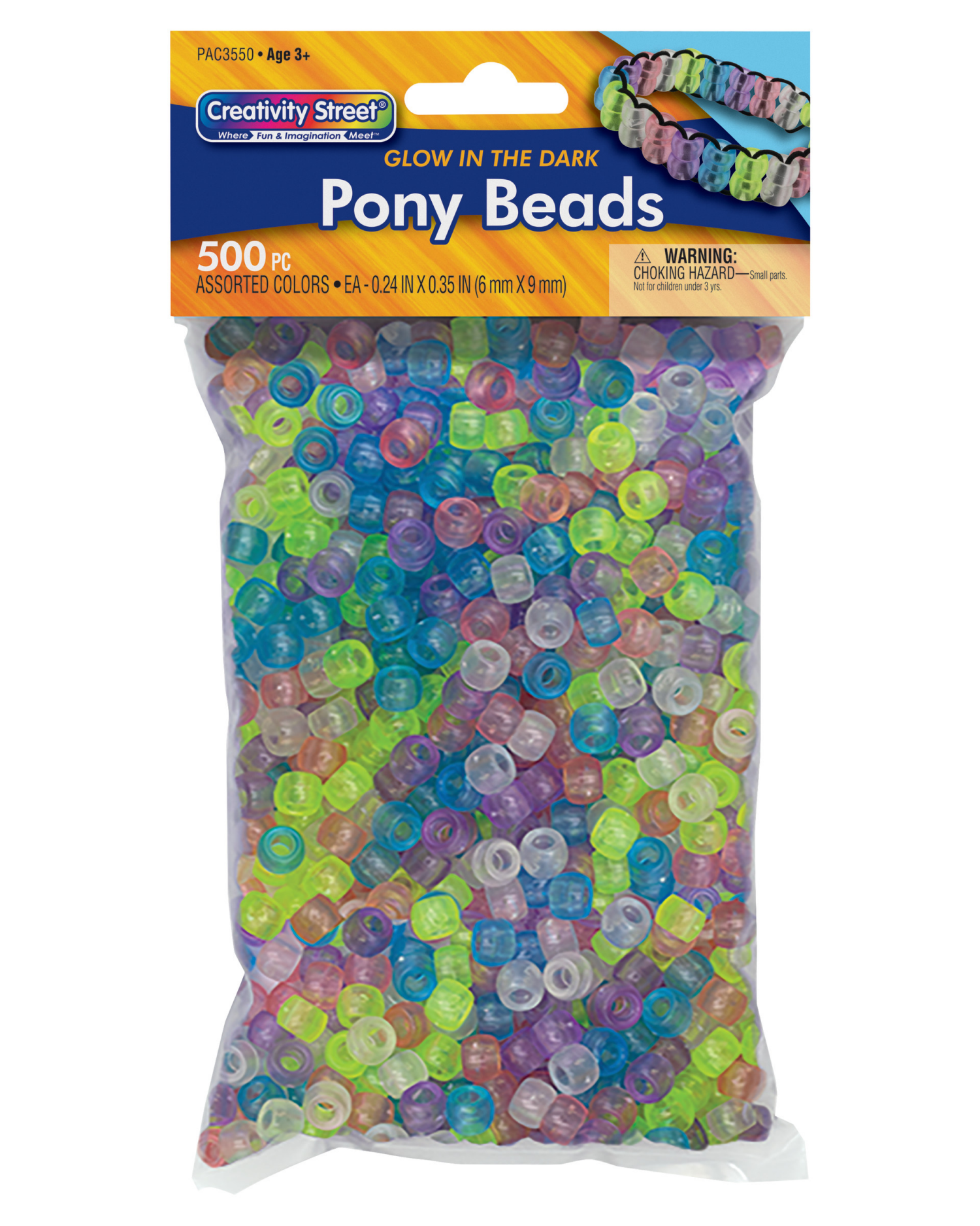 slide 1 of 1, PACON Creativity Street Glow in the Dark Pony Beads 500 Ct, 500 ct