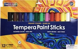 Creativity Street Glide-On Tempera Paint Sticks, 12 Assorted Primary Colors, 5 grams, 12 Count